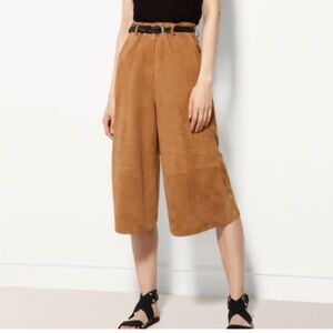 NWT Massimo Dutti Suede Leather Culottes Cropped Wide Leg Pants Medium